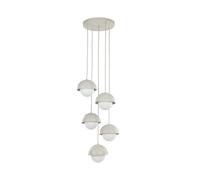Lampadario In Metallo E Vetro G9 H: Max. 140Cm Beige Bianco 5-Fiamme Retro