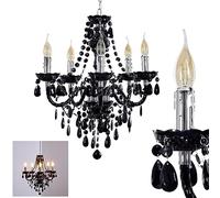 Lampadario in metallo in nero/cromo, lampada a sospensione a 5 luci, 5 x E14, lampada a sospensione classica con cristalli decorativi, design vintage/retrò, senza lampadina/e