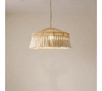 Lampadario in rattan intrecciato a mano, lampada a sospensione rustica Boho a 1 luce, altezza regolabile for isola cucina, sala da pranzo, camera letto, in corda di canapa naturale con base