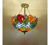 Lampadario in stile Tiffany, lampada a sospensione a soffitto in vetro colorato rosa a due colori per soggiorno camera da letto sala da pranzo cucina isola corridoio,40cmB