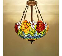 Lampadario in Stile Tiffany, Lampada a Sospensione a Soffitto in Vetro Colorato Rosa Bicolore per Soggiorno Camera da Letto Sala da Pranzo Corridoio Isola Cucina,46cmB