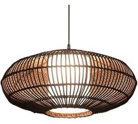 Lampadario in stile V-intage Paralume cavo Lanterna ovale in gabbia di rattan Lampada a sospensione intrecciata in vimini Base E27, Lampada da soffitto con cestino in rattan Compatible with fattoria