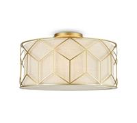Lampadario In Tessuto E Metallo D: 43 Cm Rotondo In Oro Naturale 3x E27