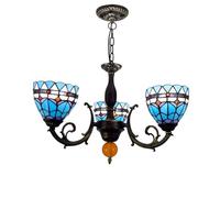 Lampadario in Vetro Colorato Tiffany, 3 Teste da 6 Pollici con Piuma Azzurra in Stile Vintage Lampada A Sospensione per Sala da Pranzo Soggiorno Camera da Letto Corridoio