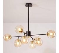 Lampadario in Vetro di metà secolo - Lampada a Sospensione Regolabile in Altezza con globi in Vetro per Soggiorno, Sala da Pranzo, Camera da Letto, Cucina - Design in Metallo Nero (Vetro ambrato