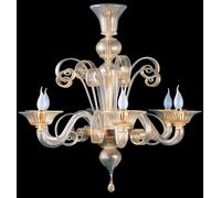 Lampadario in Vetro di Murano Oro Zecchino 6 Bracci Stile Classico Moderno Ø80cm
