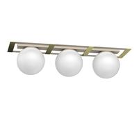 Lampadario In Vetro E Metallo Beige Oro Per Soggiorno L:70 Cm Lampada A 3 Fiamme