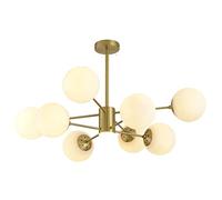 Lampadario in vetro Illuminazione Lampade a sospensione moderne in ottone satinato dorato Lampadari a sospensione con paralume a globo bianco per camera da letto Soggior