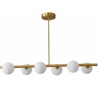 Lampadario in vetro Mid-Century Isola della cucina Illuminazione a soffitto con globi in vetro bianco Lampadari lineari Lampada a sospensione in oro spazzolato per sala da pranzo Soggiorno,O