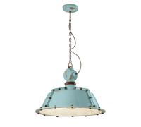 Lampadario Industrial Ferro E Ceramica Vintage Azzurro 1 Luce E27 52Cm