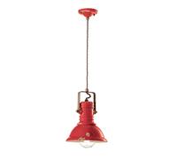 Lampadario Industrial Ferro E Ceramica Vintage Rosso 1 Luce E27 23Cm