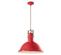 Lampadario Industrial Ferro E Ceramica Vintage Rosso 1 Luce E27 40Cm