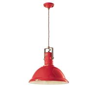 Lampadario Industrial Ferro E Ceramica Vintage Rosso 1 Luce E27 40Cm