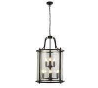 Lampadario Industrial Lantern Acciaio Nero Vetro Trasparente 8 Luci E14