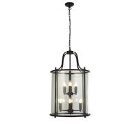 Lampadario Industrial Lantern Acciaio Nero Vetro Trasparente 8 Luci E14