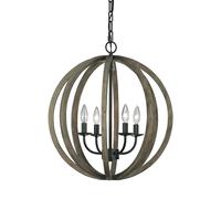 Lampadario Industrial Nordico Allier Legno Rovere Ferro Grigio 4 Luci E14