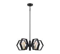 Lampadario Industrial Nordico Bismarck Acciaio Nero Terra Rotondo 5 Luci E27