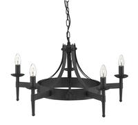Lampadario Industrial-Nordico Cartwheel Ii Ferro Nero 5 Luci E14
