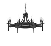 Lampadario Industrial-Nordico Cartwheel Ii Ferro Nero 8 Luci E14