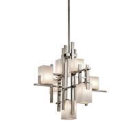 Lampadario Industrial Nordico City Lights Acciaio Peltro Vetro 7 Luci G9 3 Led
