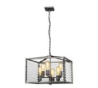 Lampadario Industrial Nordico Louvre Acciaio Ccanna Di Fucile Vetro 6 Luci E27