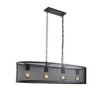 Lampadario Industrial-Nordico Rete Acciaio Nero 4 Luci E27
