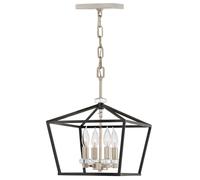 Lampadario Industrial Nordico Stinson Acciaio Nero E Nichel Lucido 4 Luci E14