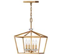 Lampadario Industrial Nordico Stinson Acciaio Ottone Antico Piccolo 4 Luci E14