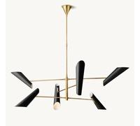 Lampadario Industriale Italiano In Ottone Nero Franco A 6 Bracci Degli Anni '50