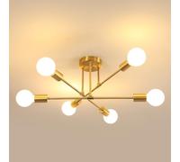 Lampadario Industriale, Lampada da Soffitto E27 in Ferro Vintage, Plafoniera Sputnik Moderno in Oro per Camera da Letto, Soggiorno, Cucina, E27, Diametro 60 cm (Senza Lampadina)