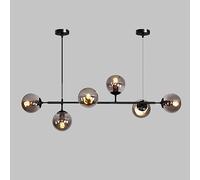 Lampadario Industriale Moderno a Sospensione Lineare con 6 Sfere in Vetro Grigio Fumo, Struttura Nera per Isola Cucina, Sala da Pranzo e Bar, Design Scandinavo con Illuminazione Calda e Accogliente