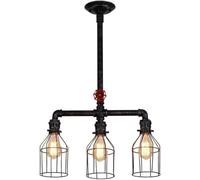 Lampadario industriale retrò Compatible with tubi dell'acqua Lampadari semplici a sospensione in gabbia di ferro a 3 luci Bar Caffetteria Ristorante Decorazione,Lampadario
