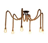 Lampadario industriale retrò corda di canapa lampada a sospensione Hemp Rope Light con 1/3/6 luci, corda di canapa fai da te vintage ciondolo con portalampada E27 per soggiorno