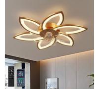Lampadario Intelligente con Ventilatore e Controllo Alexa, Nessun WiFi Richiesto, Plafoniera con Ventilatore Design Moderno a Fiore, Lampadario Ventola per Camera da Letto, Soggiorno, Oro