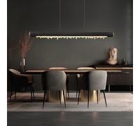 Lampadario Lampada A Sospensione Trave In Legno Nera Con Cristalli LED H 150Cm