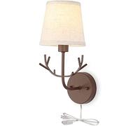 Lampadario , Lampada da parete a LED con corna e paralume in tessuto beige, illuminazione ausiliaria for interni, compatibile con camera da letto, comodino, soggiorno, corridoio, lampadari a led