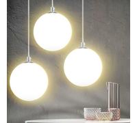 BAKAJI Lampadario Lampada Sospensione Portalampada a Sfera in Vetro Opaco Staffa in Metallo Cromato Design Moderno Attacco E27 Lampadina Max 40W Illuminazione Arredamento Casa (25 cm)