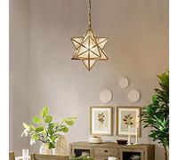 Lampadario, Lampade a Sospensione, Apparecchio di Illuminazione a Sospensione Star 1 Luce Lampadario da Cucina a Sospensione in Vetro Smerigliato - Soffitto a V con Finitura in Rame Metallizzato