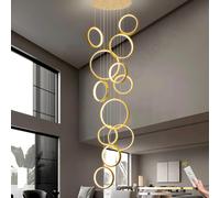 LAMPADARIO LED 12 ANELLI D'ORO LAMPADA PER SCALE SOFFITTI ALTI ILLUMINAZIONE MOD