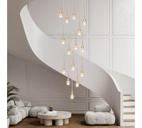 Lampadario LED a dimmere Moderno in Cristallo per Scale - Lampadario a Gocce d'Acqua con Telecomando, luci Regolabili a soffitto per Scale - 10 luci