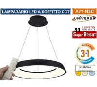LAMPADARIO LED SMD A SOSPENSIONE DESIGN CIRCOLARE 43W COLORE NERO CCT 3IN1