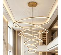 Lampadario LED Spirale Multianello, Lampadario Sospensione Dimmerabile Oro | Robusta Base Da Soffitto In Ferro, Cavi Di Sospensione Regolabili, Paralume In Acrilico(110V,7 Rings)