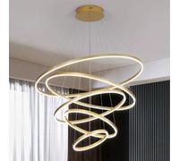 Lampadario LED Spirale Multianello, Lampadario Sospensione Dimmerabile Oro | Robusta Base Da Soffitto In Ferro, Cavi Di Sospensione Regolabili, Paralume In Acrilico(110V,5 Rings)