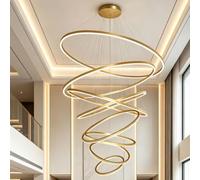 Lampadario LED Spirale Multianello, Lampadario Sospensione Dimmerabile Oro | Robusta Base Da Soffitto In Ferro, Cavi Di Sospensione Regolabili, Paralume In Acrilico(110V,8 Rings)