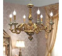 Lampadario legno artistico classico 6 luci FOGLIA ORO E ARGENTO MODELLO AGATA [EEK: A+]