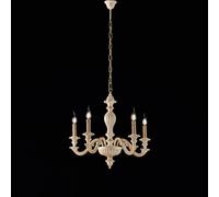 Lampadario Leonardo in Legno Avorio e Foglia Oro ø53xh57-117 cm, 5 Luci E14 - 42 Watt Max, Colore Avorio Foglia Oro