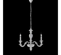 Lampadario Leonardo in Legno Bianco Shabby, H.57 - MAX 117 - Ø43 cm, 3xE14 - 42 Watt Max, Colore Bianco Shabby