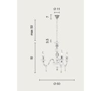 LAMPADARIO LIVIA 3 LUCI FUME'- TRASPARENTE E CROMO ATTACCO E14 D.60CM