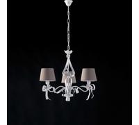 Lampadario Lucy H53-MAX113-Ø59 cm, Bianco Shabby, Ferro Laccato, 3xE14 - 42 Watt Max