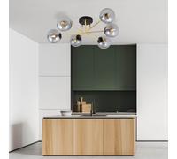 Lampadario Magnum Nero e Oro con 6 Sfere Grafite E14 da soffitto